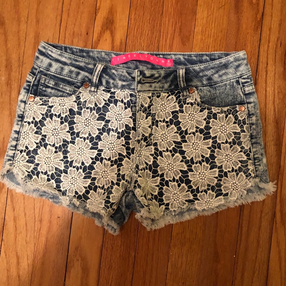 Floral denim shorts